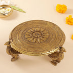 Brass Superfine Chowki With Peacock Pillars (5 Inch) Vedansh Craft