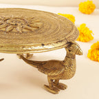 Brass Superfine Chowki With Peacock Pillars (5 Inch) Vedansh Craft
