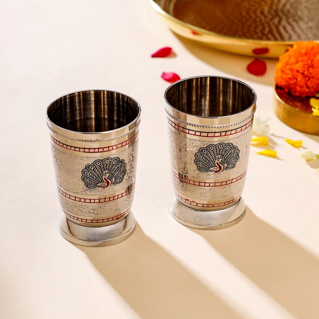 Brass Hand Painted Kalai Glass Pair (4.2 Inch) Vedansh Craft