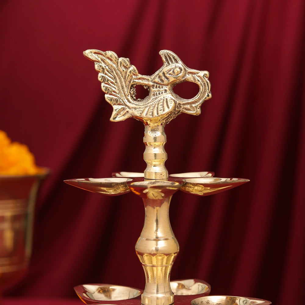 Brass Peacock Three Tier Lamp (9.5 Inch) Vedansh Craft