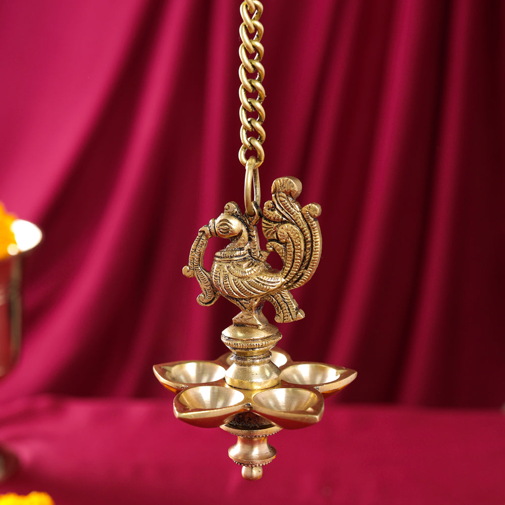 Brass Peacock Five Petal Hanging Diya (26 Inch) Vedansh Craft
