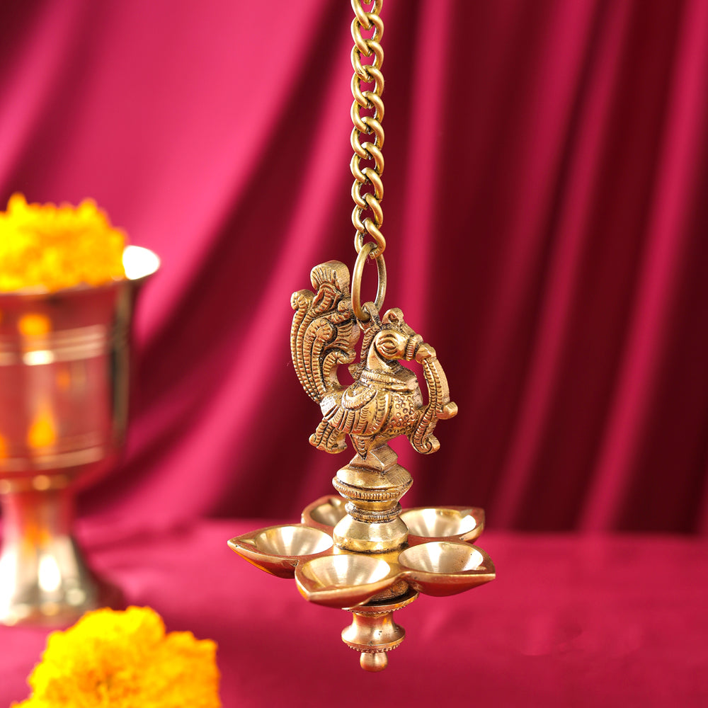 Brass Peacock Five Petal Hanging Diya (26 Inch) Vedansh Craft