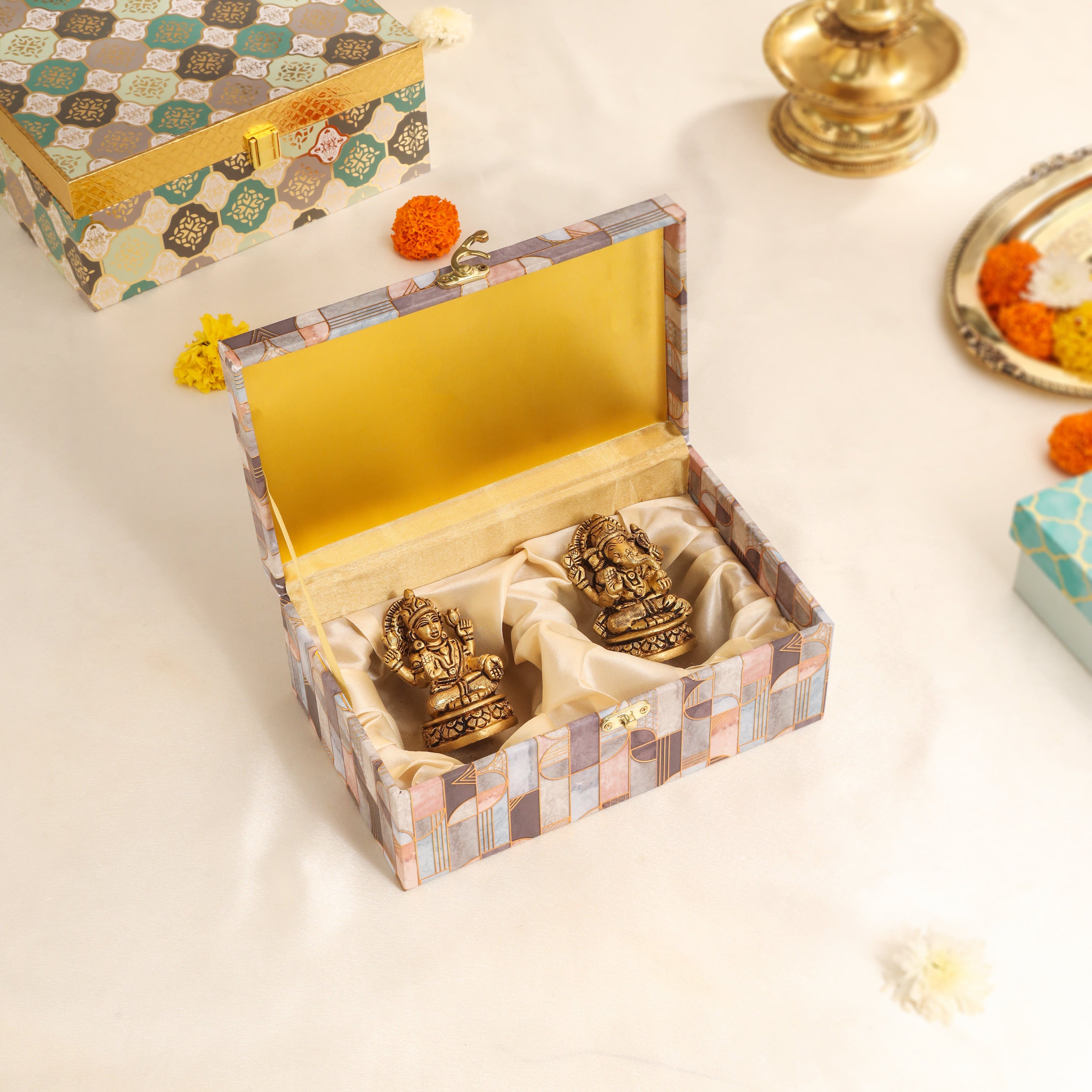 Brass Sitting Ganesha & Lakshmi Idol Corporate Festive Hamper Vedansh Craft
