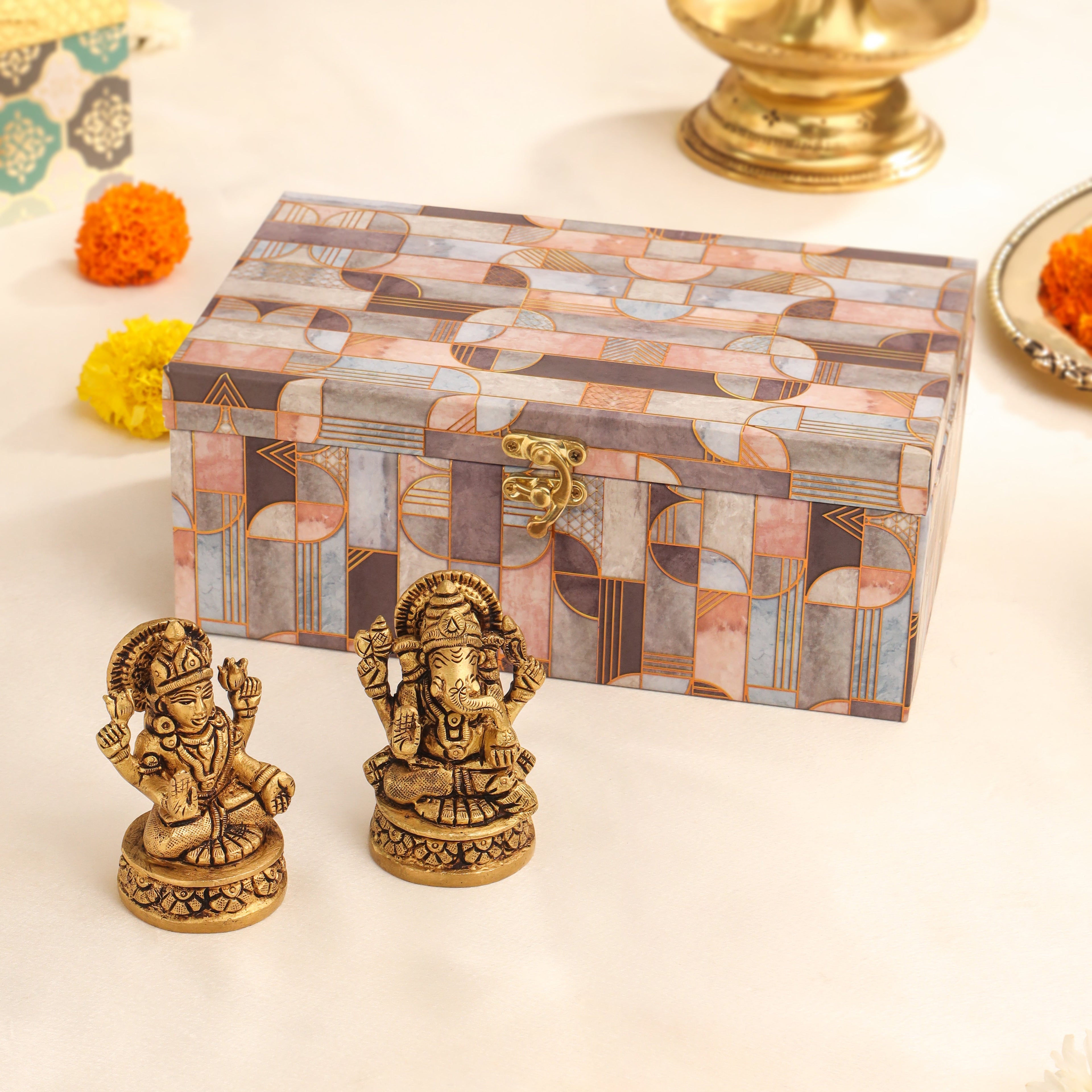 Brass Sitting Ganesha & Lakshmi Idol Corporate Festive Hamper Vedansh Craft