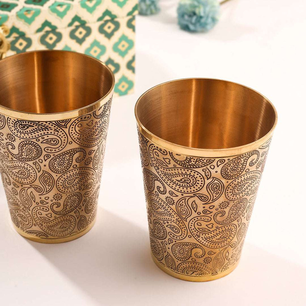 Brass Handcarved Glass Pair House Warming Box Hamper Vedansh Craft