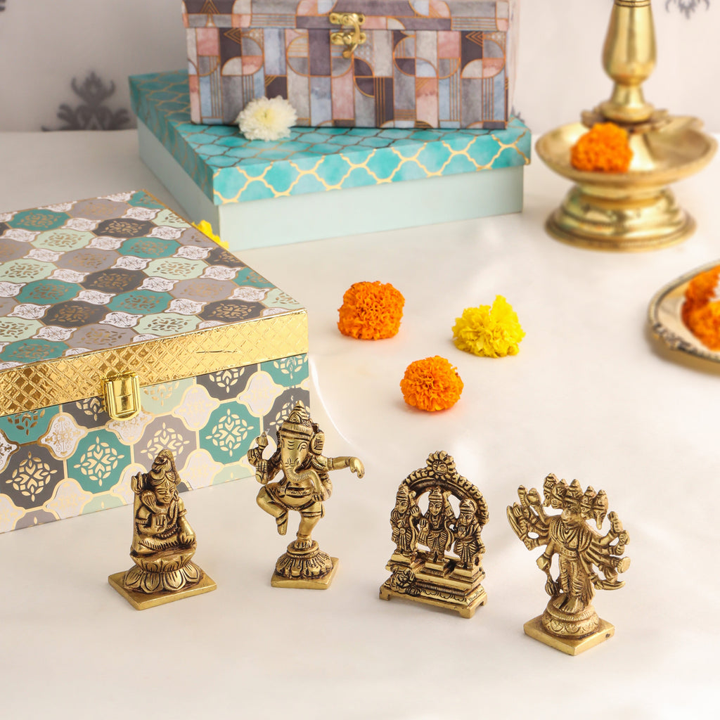Brass Ganesha , Ram Darbar, Shiva & Hanuman Idol House Warming Gift Hamper Vedansh Craft