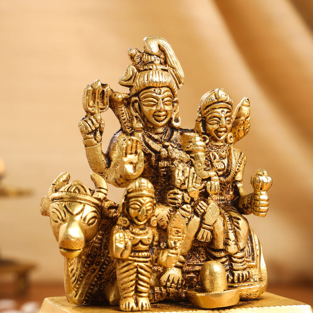 Brass Shiva Family Idol (4 Inch) Vedansh Craft