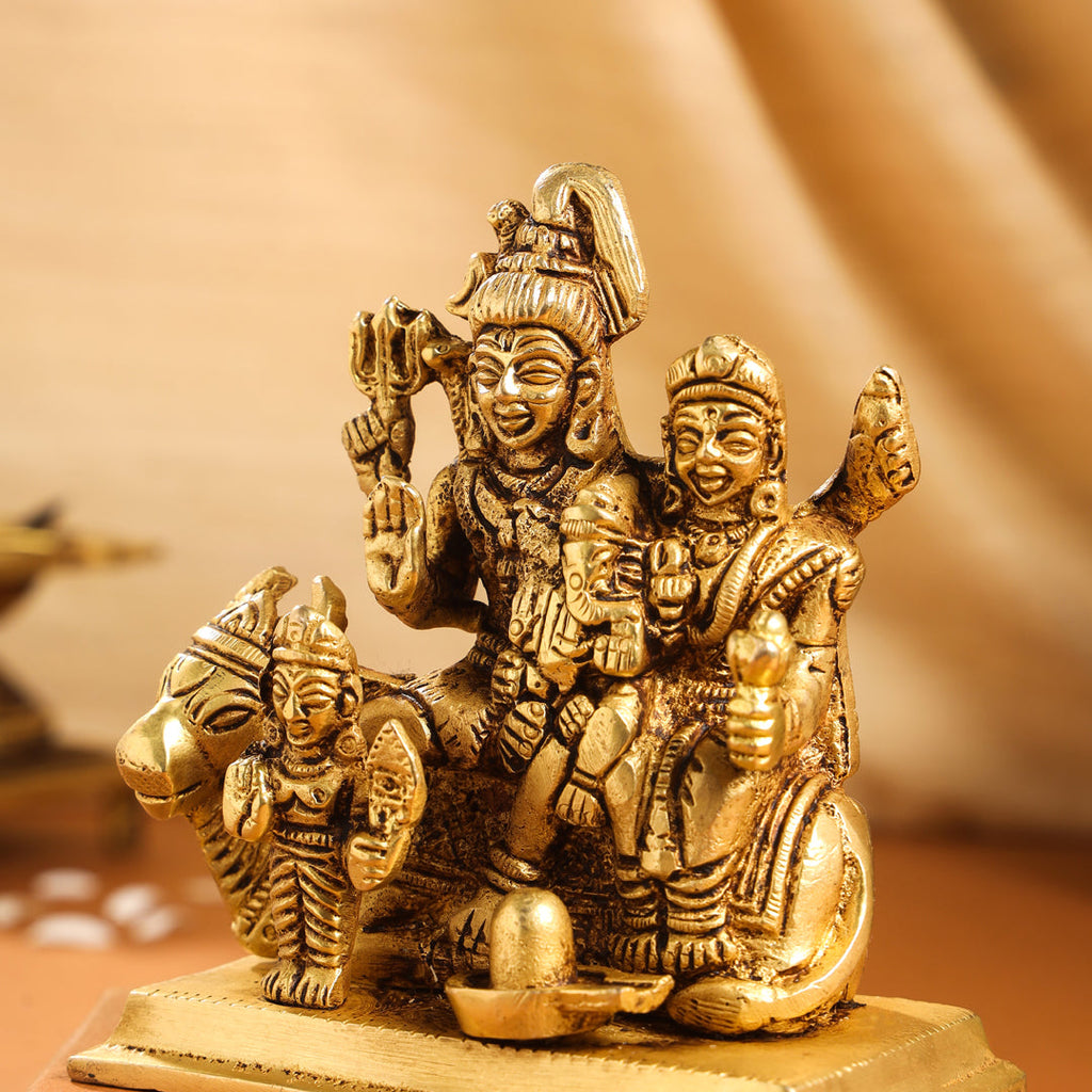 Brass Shiva Family Idol (4 Inch) Vedansh Craft