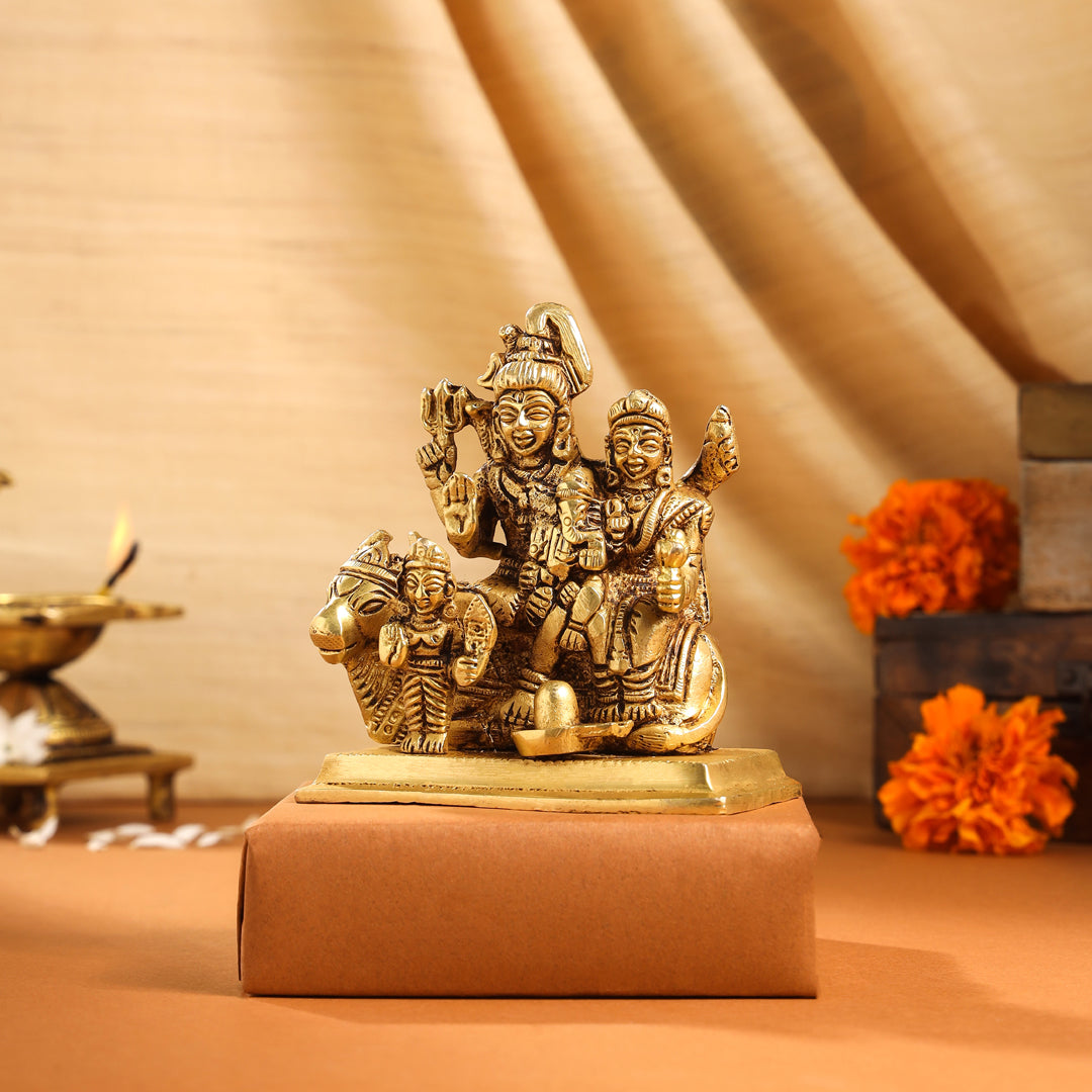 Brass Shiva Family Idol (4 Inch) Vedansh Craft