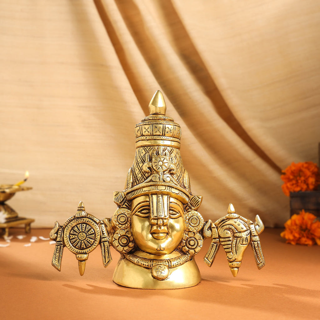 Brass Tirupati Balaji/Venkateshwar Bust (7.5 Inch) Vedansh Craft
