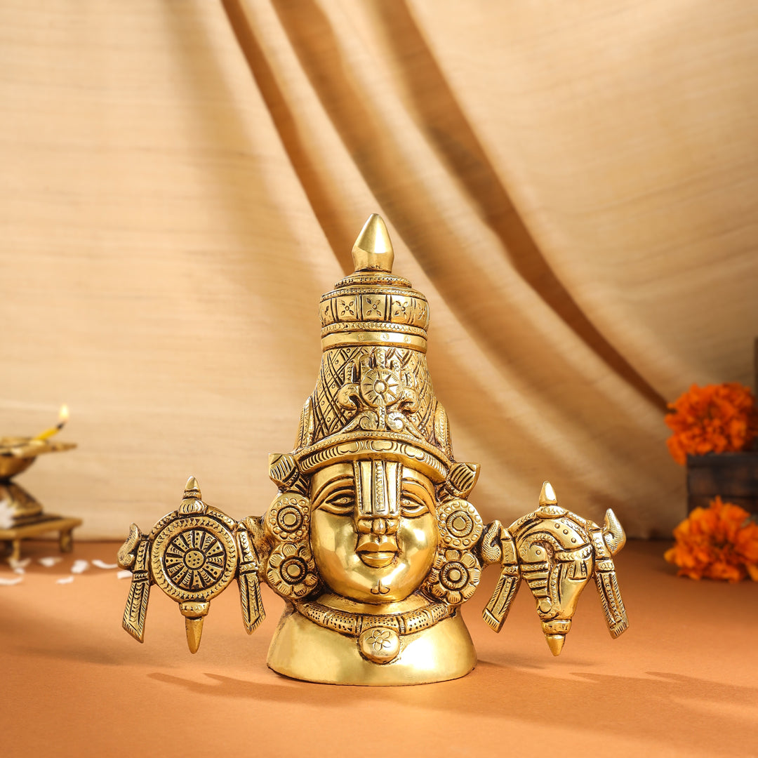 Brass Tirupati Balaji/Venkateshwar Bust (7.5 Inch) Vedansh Craft