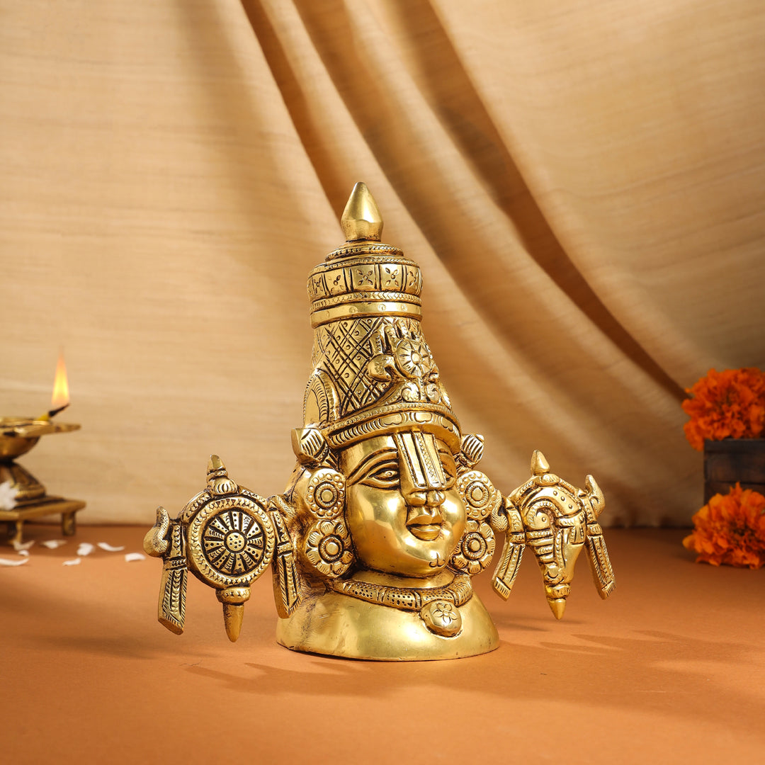 Brass Tirupati Balaji/Venkateshwar Bust (7.5 Inch) Vedansh Craft
