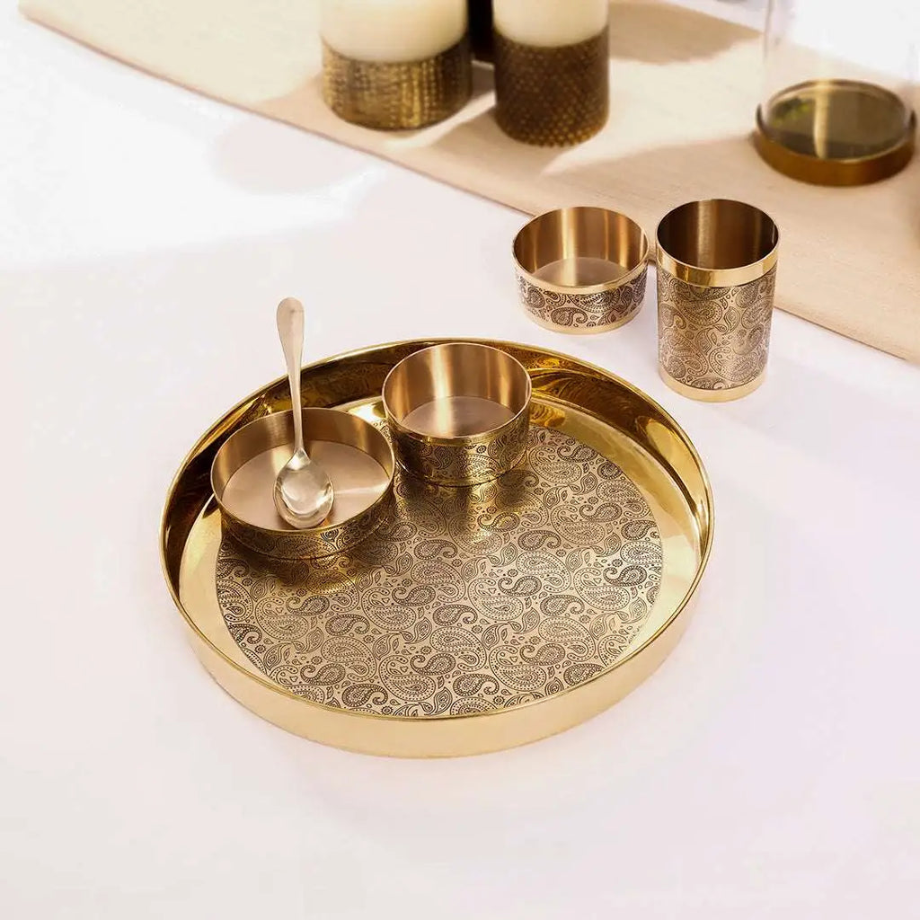 Brass Design Thali/Dinner Set (1.3 Kg) Vedansh Craft
