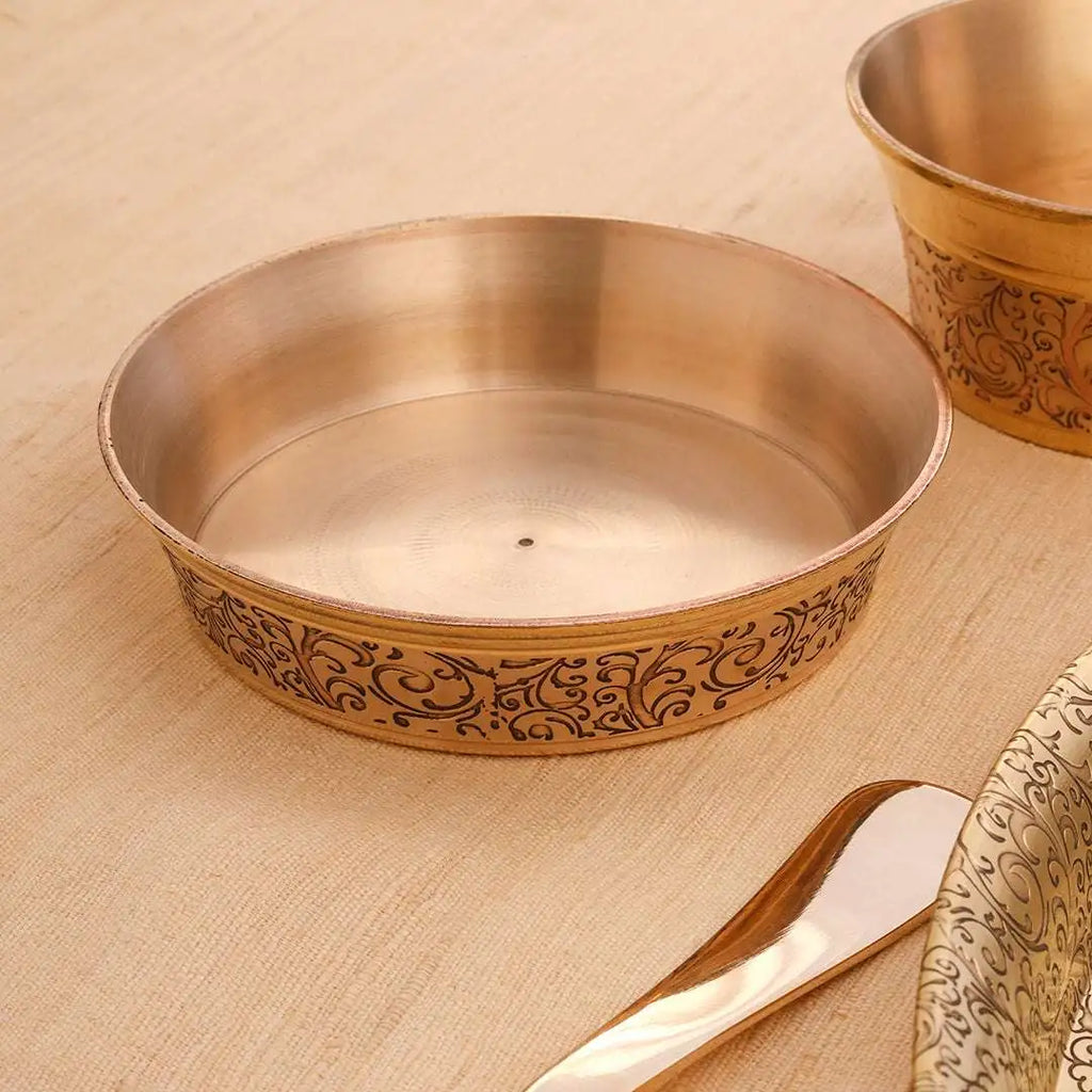 Brass Handcarved Thali/Dinner Set (1.4 Kg) Vedansh Craft
