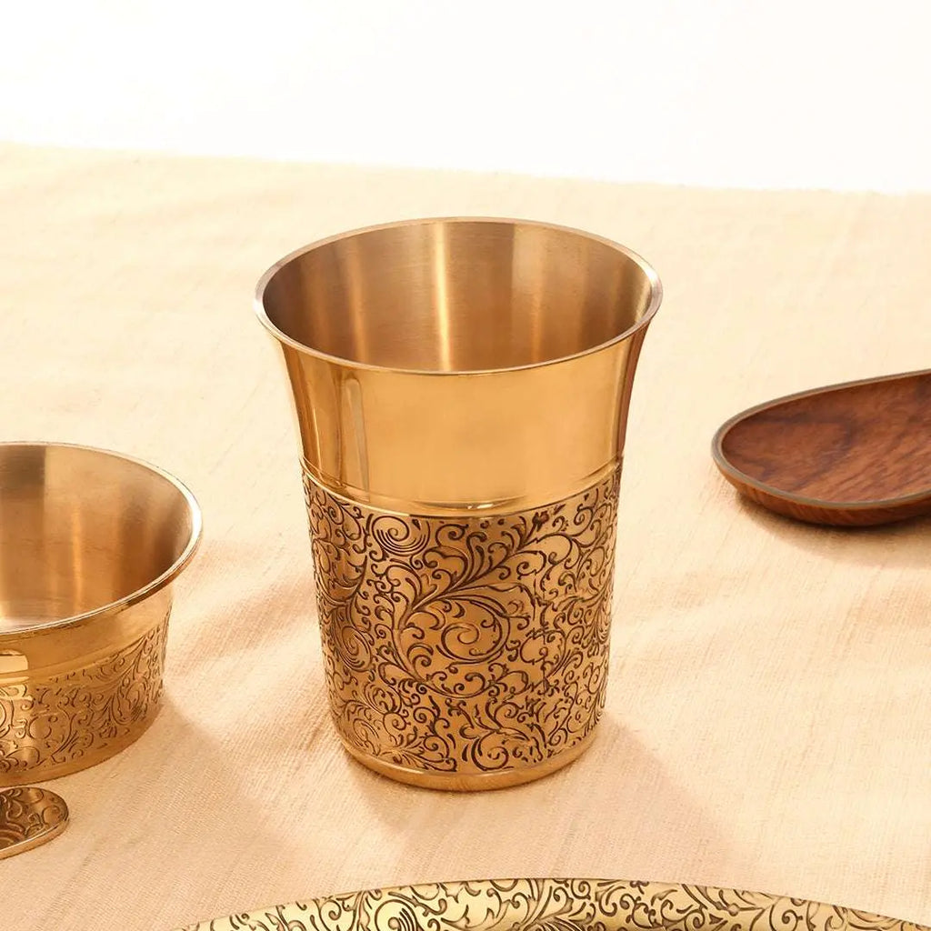 Brass Handcarved Thali/Dinner Set (1.4 Kg) Vedansh Craft
