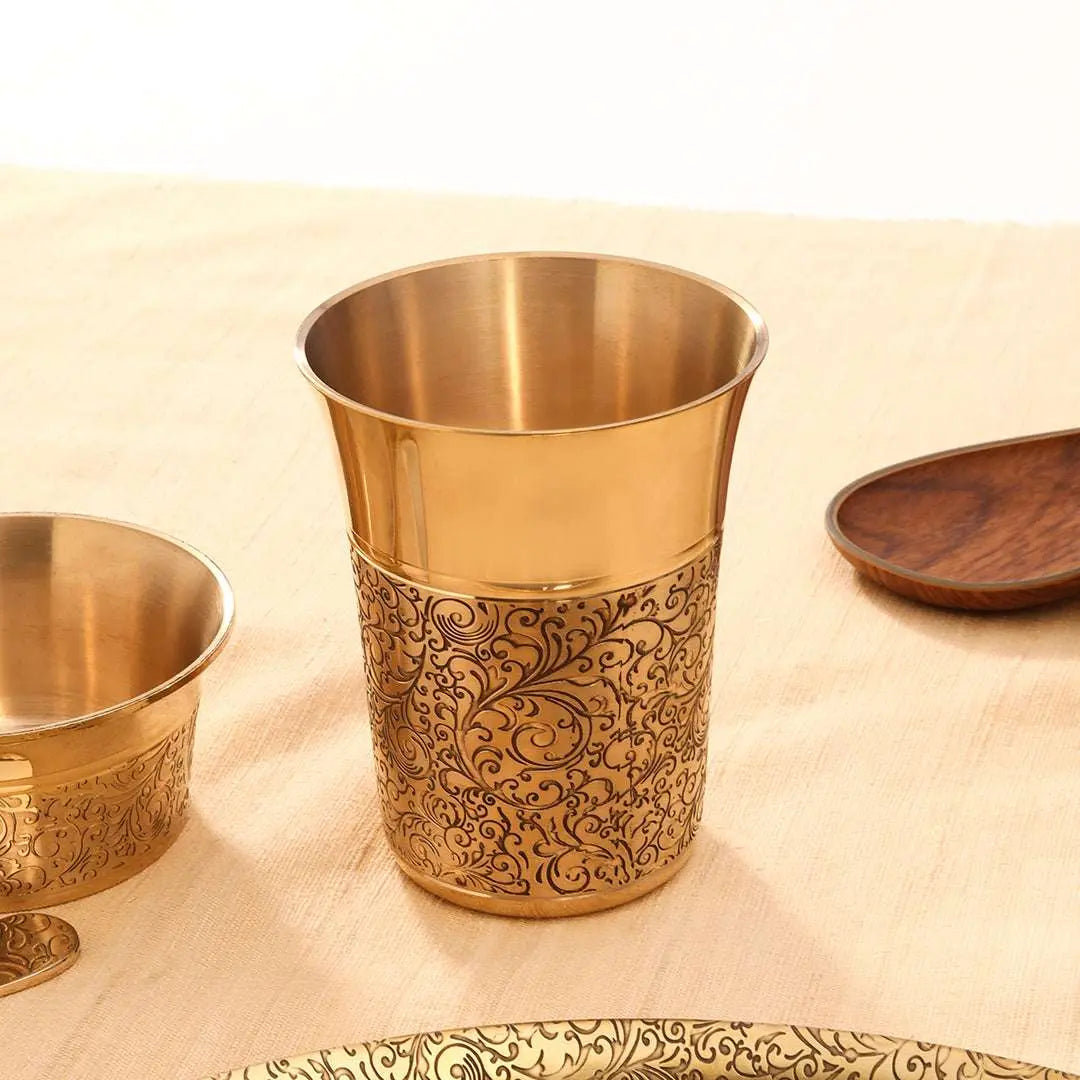 Brass Handcarved Thali/Dinner Set (1.4 Kg) Vedansh Craft