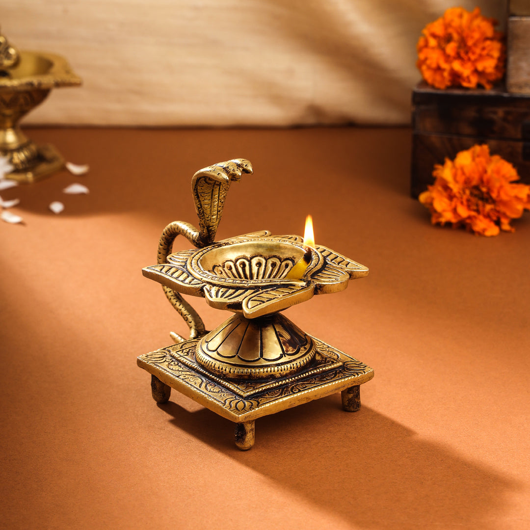 Brass Snake/Naag Tulsi diya (4 Inch) Vedansh Craft