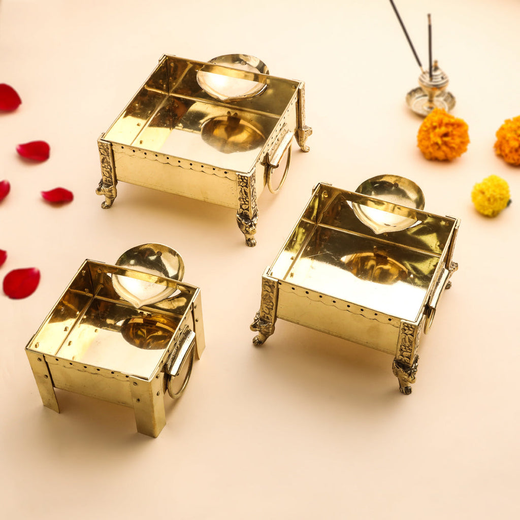 Brass Hawan Kund Akhand Jyot With Diya Vedansh Craft