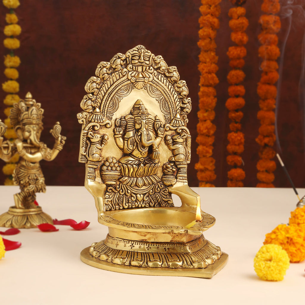 Brass Ganesha Diya (10.5 Inch) Vedansh Craft