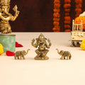 Brass Right Trunk Sitting Ganesha Idol With Elephants Combo Vedansh Craft