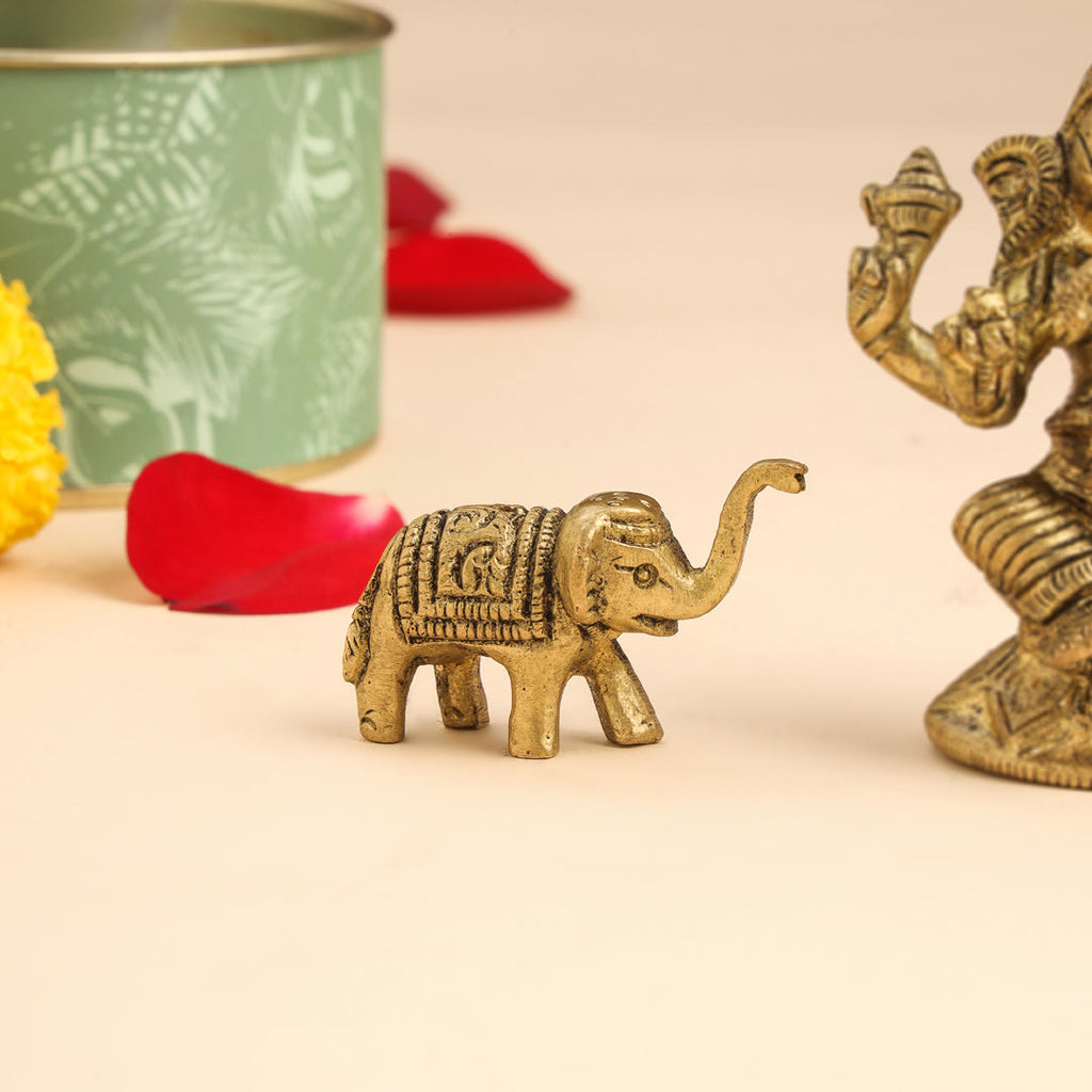 Brass Right Trunk Sitting Ganesha Idol With Elephants Combo Vedansh Craft