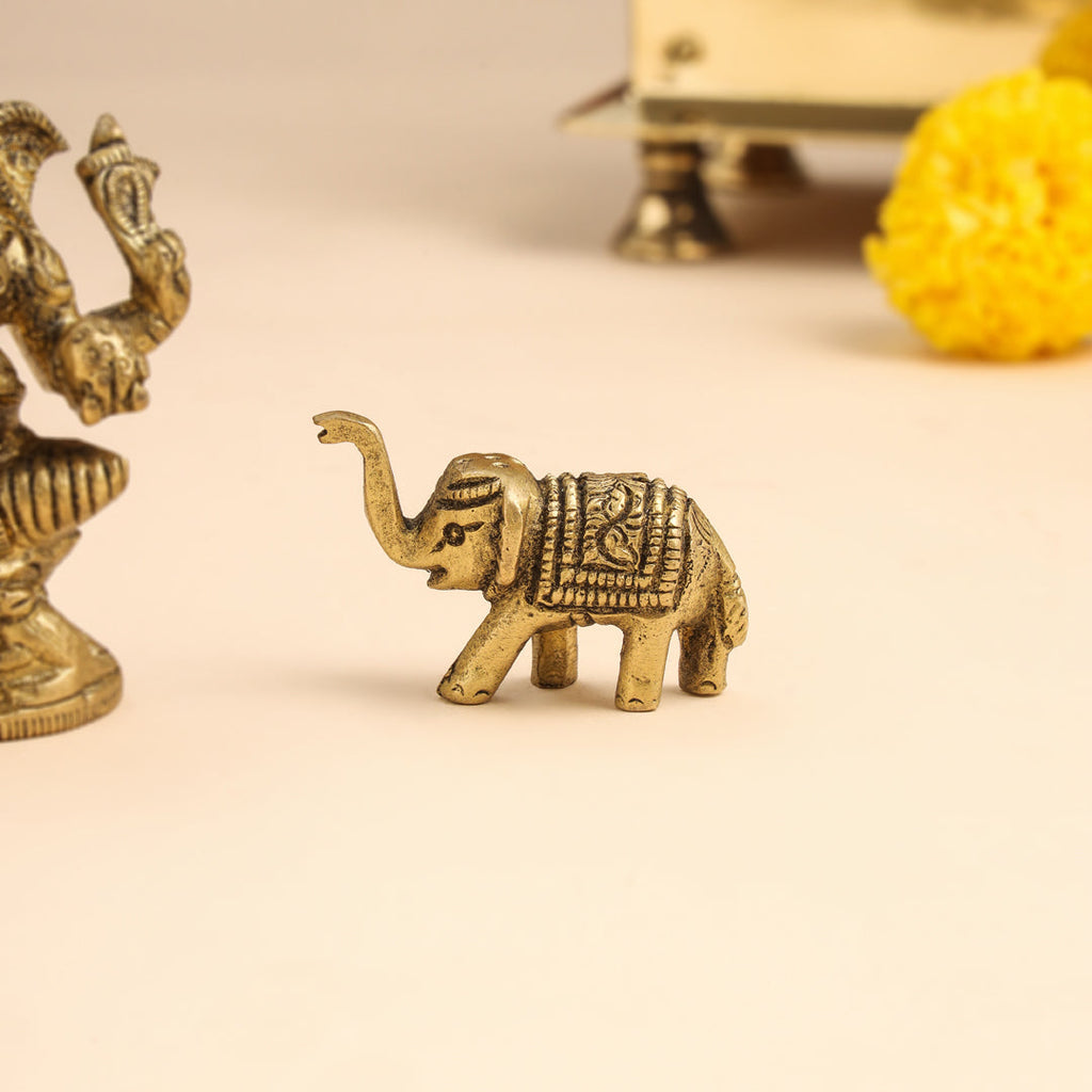 Brass Right Trunk Sitting Ganesha Idol With Elephants Combo Vedansh Craft
