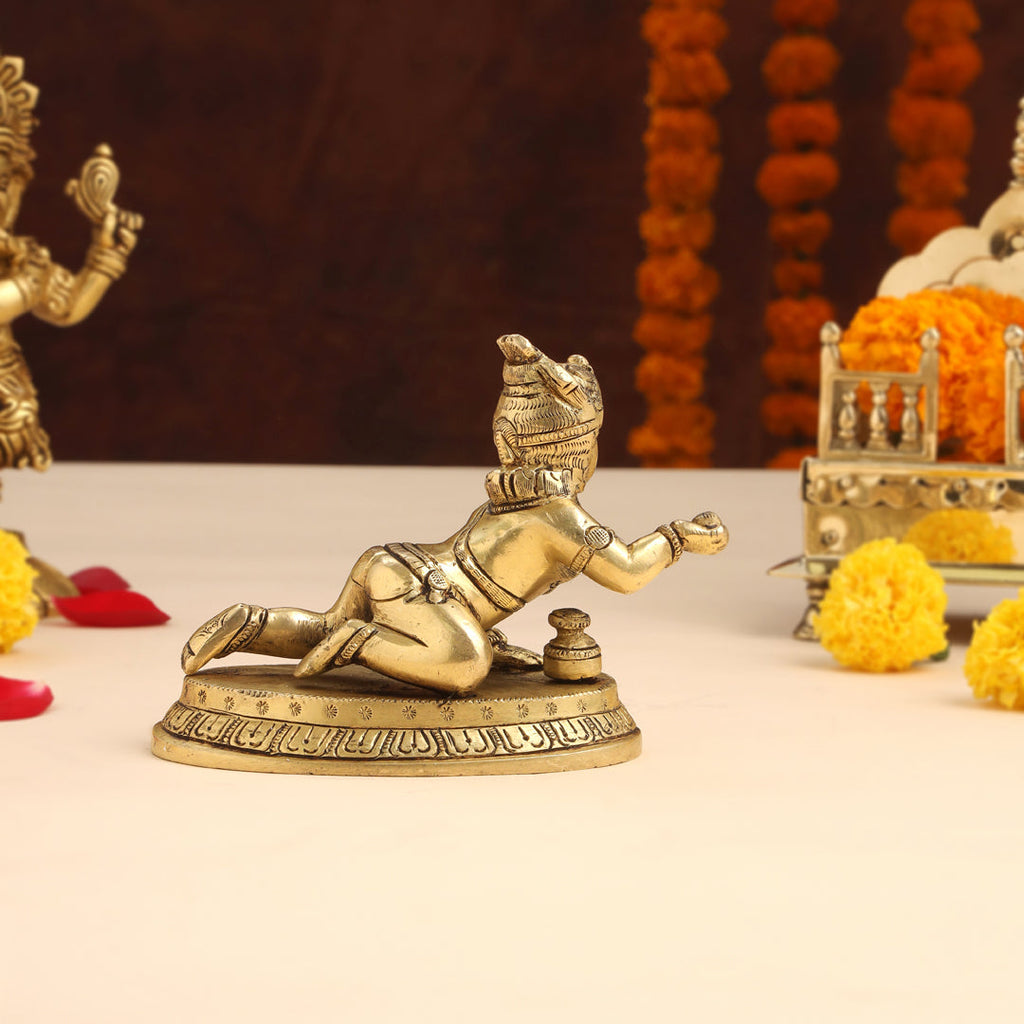 Brass Laddu Gopal With Base Idol (4 Inch) Vedansh Craft