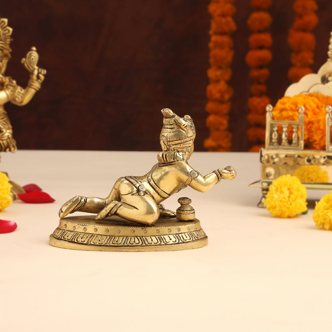 Brass Laddu Gopal With Base Idol (4 Inch) Vedansh Craft