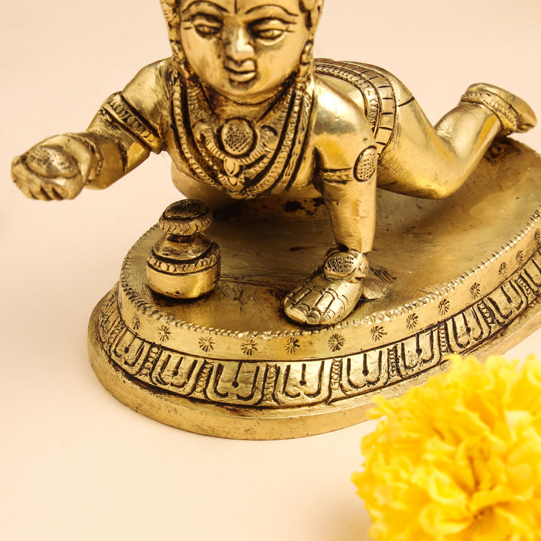 Brass Laddu Gopal With Base Idol (4 Inch) Vedansh Craft