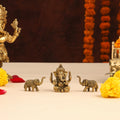 Brass Sitting Ganesha Idol With Elephants Combo Vedansh Craft
