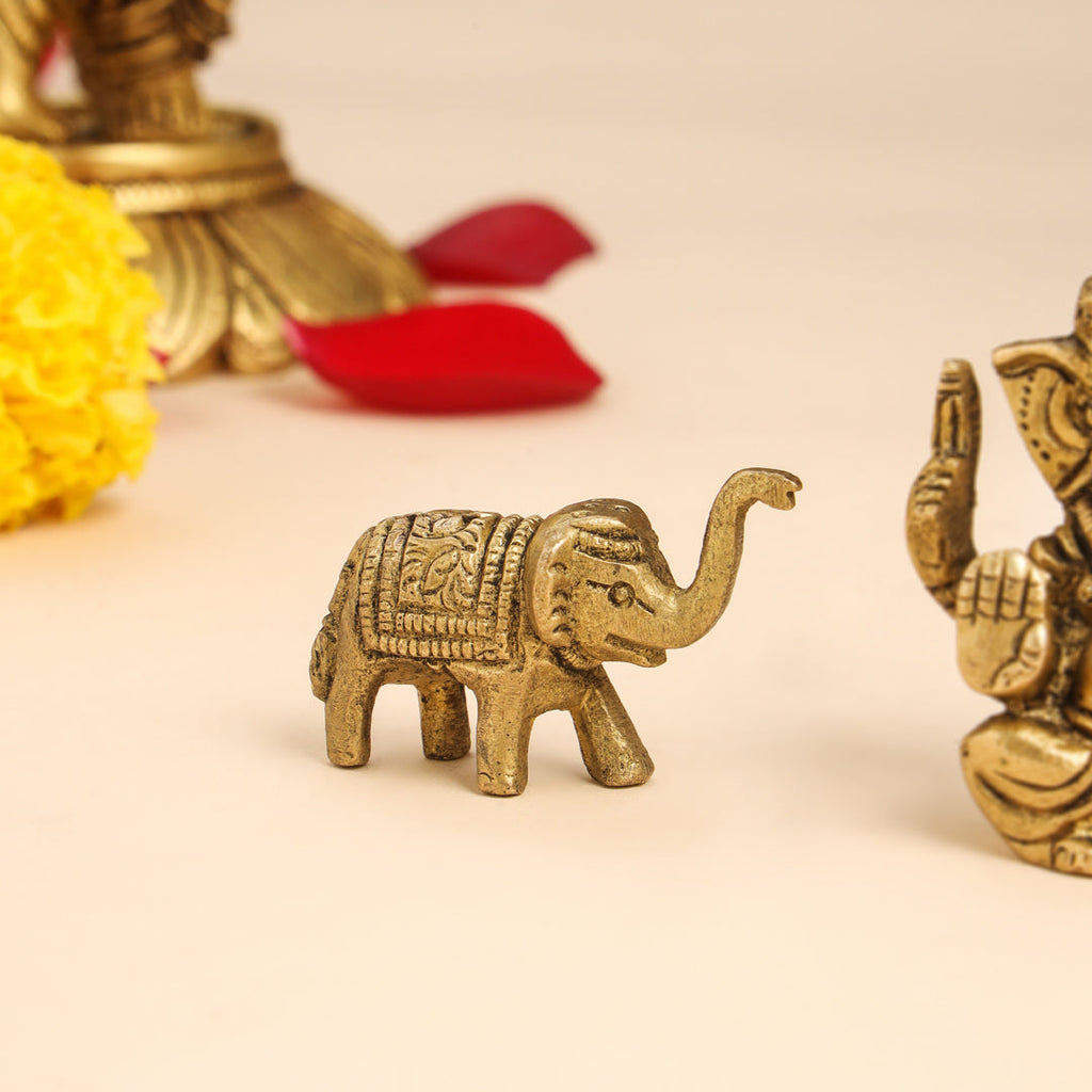 Brass Sitting Ganesha Idol With Elephants Combo Vedansh Craft