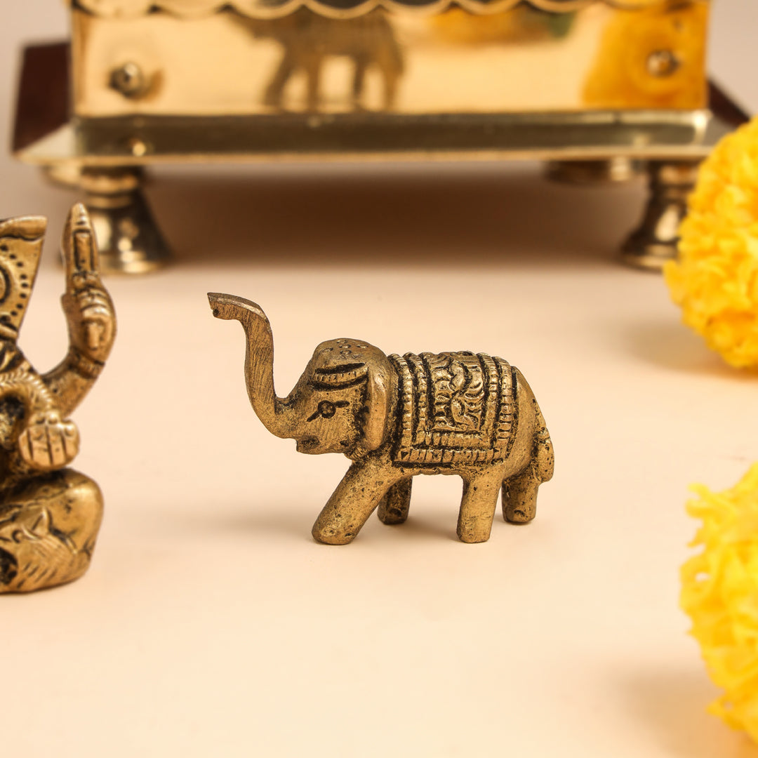 Brass Sitting Ganesha Idol With Elephants Combo Vedansh Craft