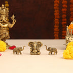 Brass Sitting Ganesha Idol With Elephants Combo Vedansh Craft