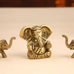 Brass Sitting Ganesha Idol With Elephants Combo Vedansh Craft