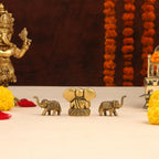 Brass Sitting Ganesha Idol With Elephants Combo Vedansh Craft