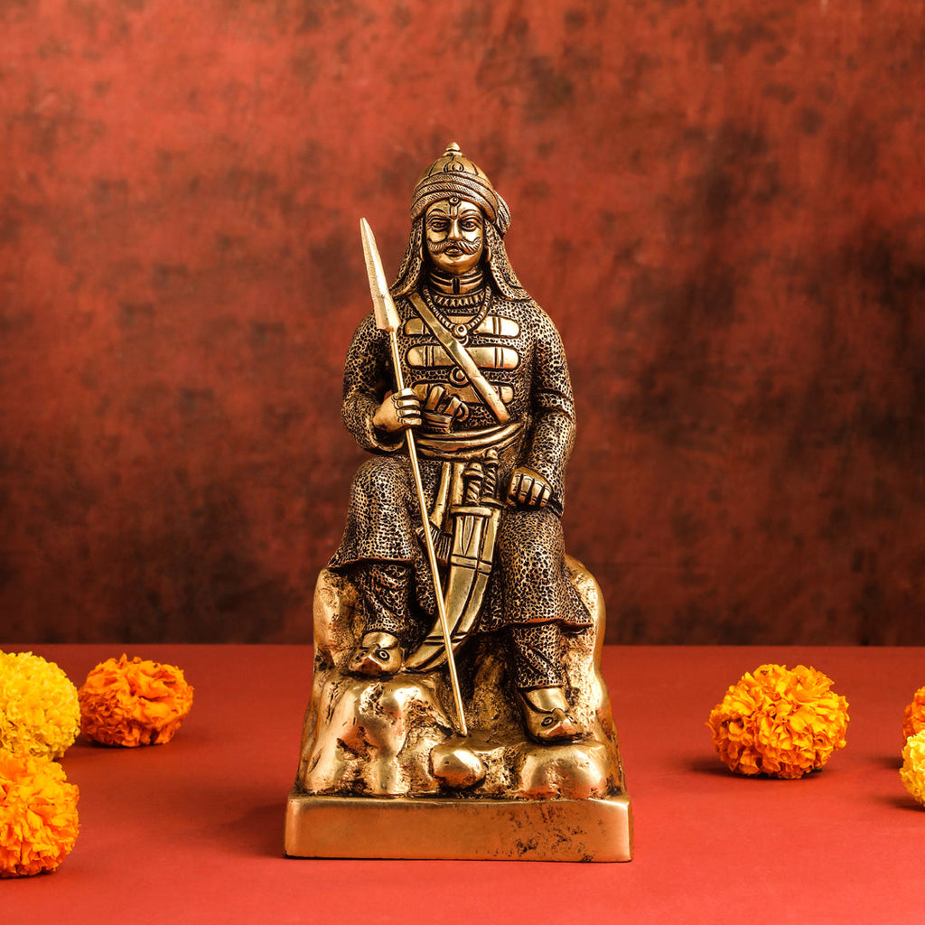 Brass Maharana Pratap Sitting Statue (10.5 Inch) Vedansh Craft