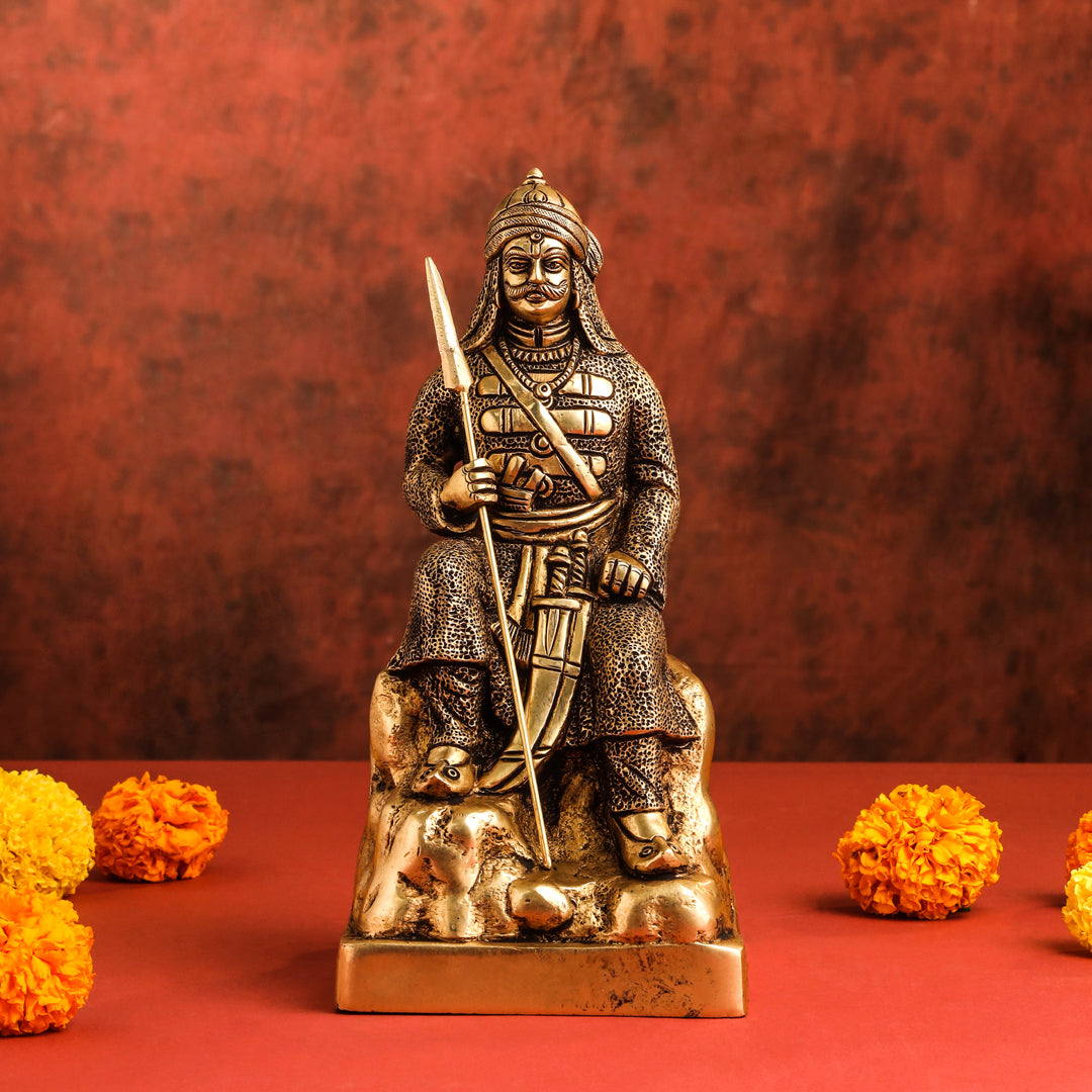 Brass Maharana Pratap Sitting Statue (10.5 Inch) Vedansh Craft