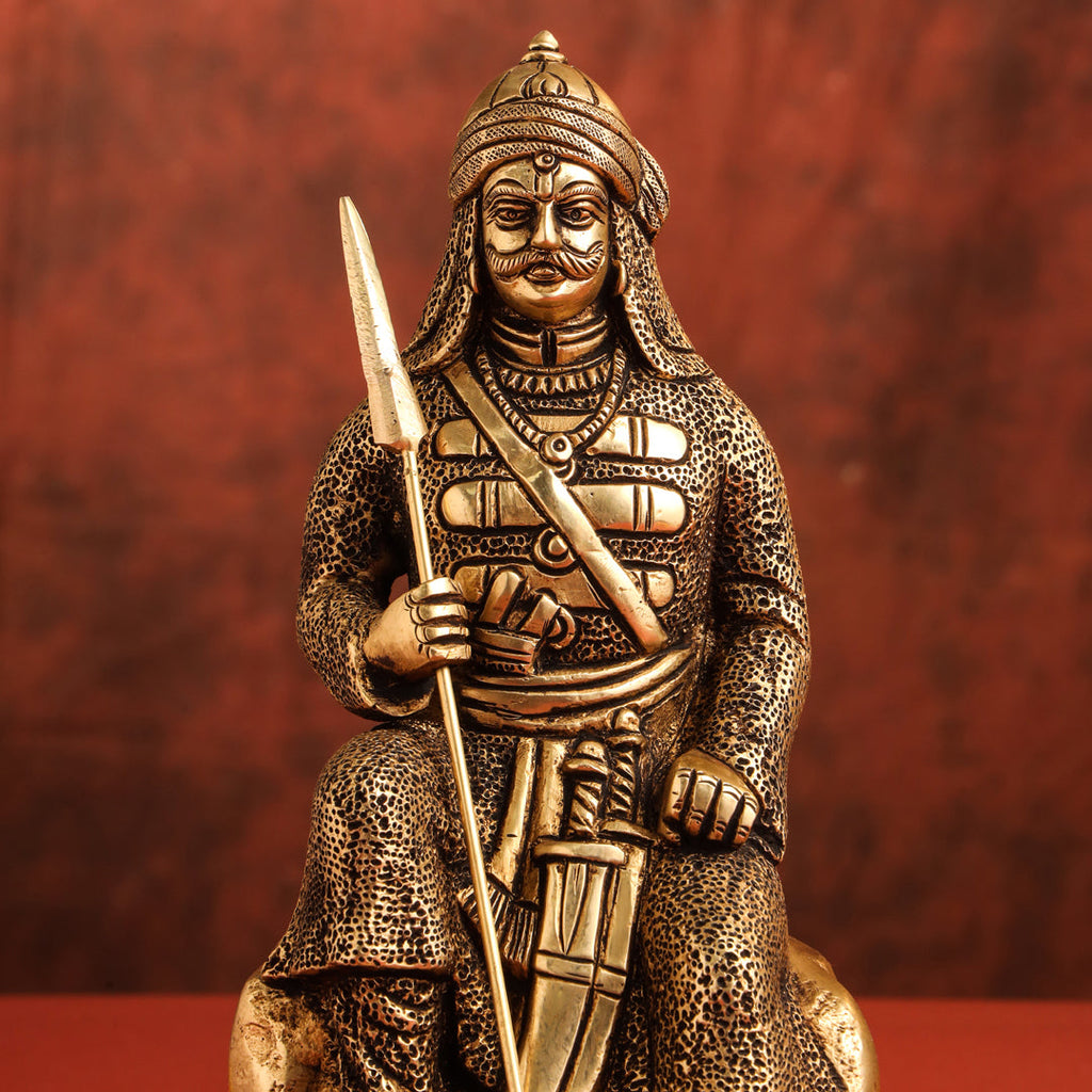 Brass Maharana Pratap Sitting Statue (10.5 Inch) Vedansh Craft