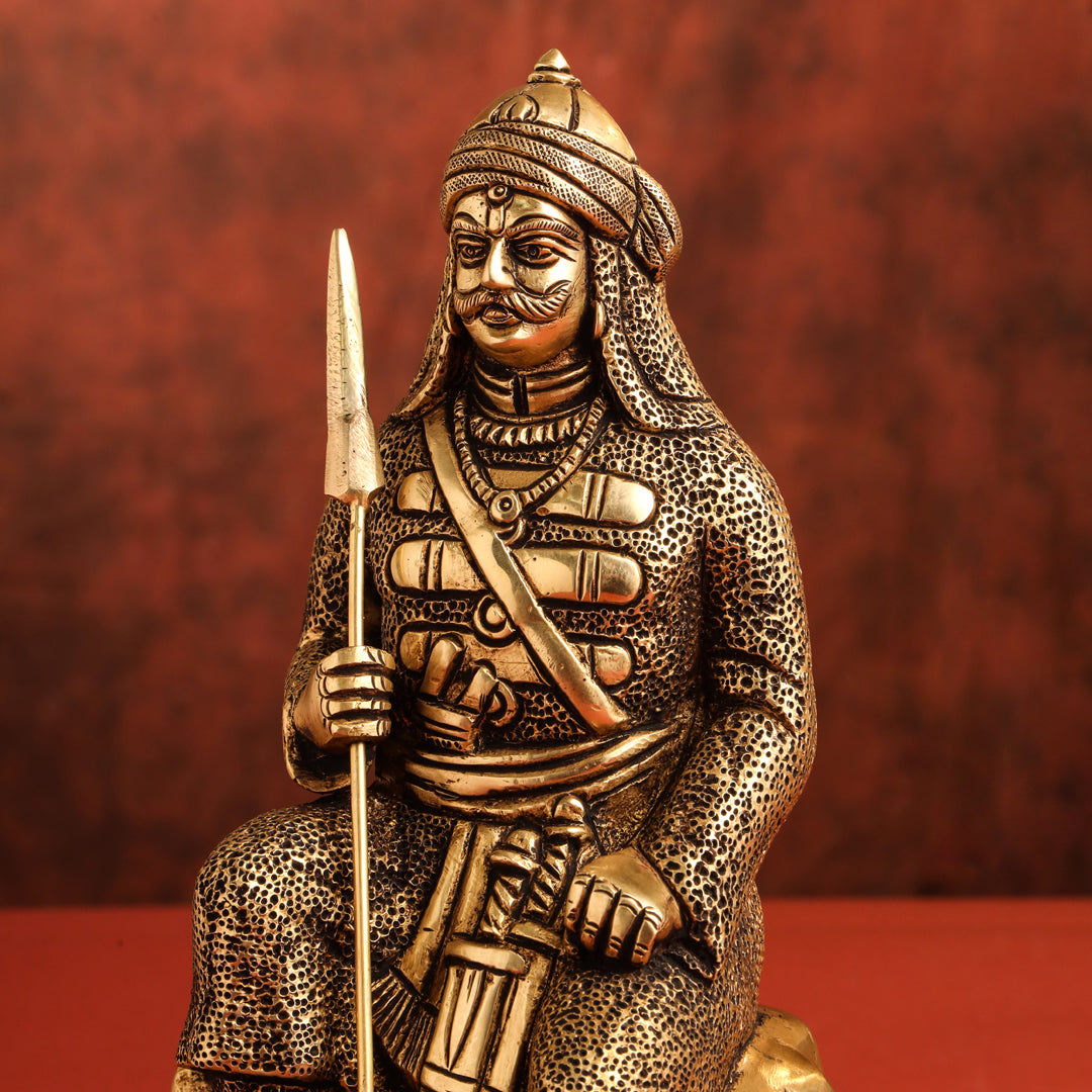 Brass Maharana Pratap Sitting Statue (10.5 Inch) Vedansh Craft