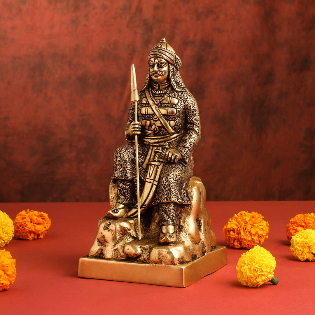 Brass Maharana Pratap Sitting Statue (10.5 Inch) Vedansh Craft