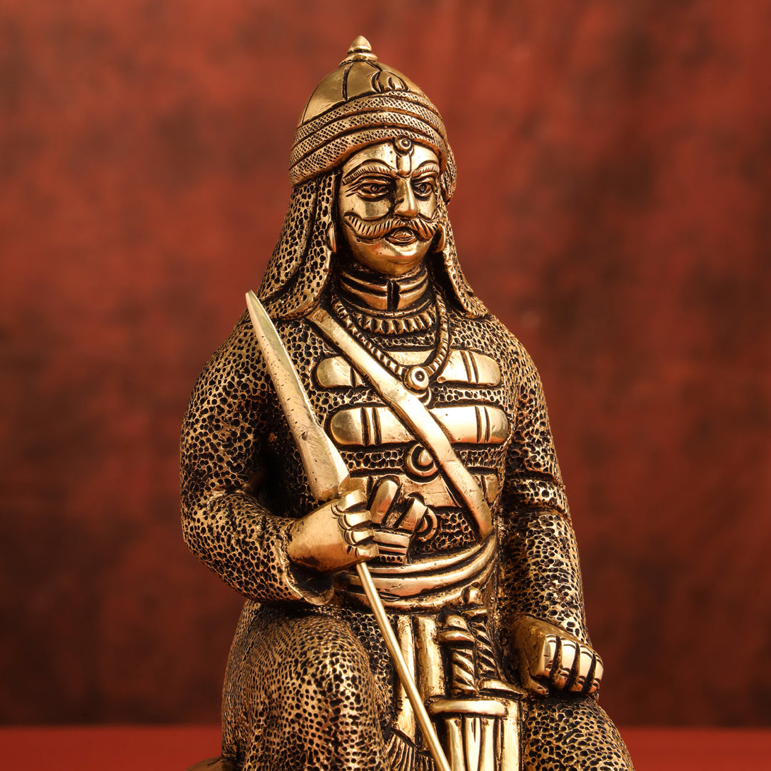 Brass Maharana Pratap Sitting Statue (10.5 Inch) Vedansh Craft