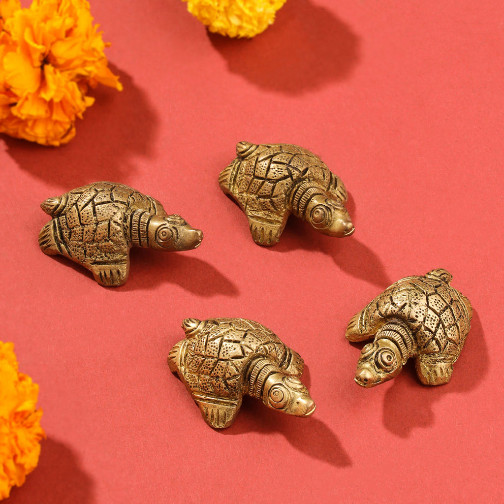 Brass Tortoise Vastu/Feng Shui Set Of Four (0.5 Inch) Vedansh Craft