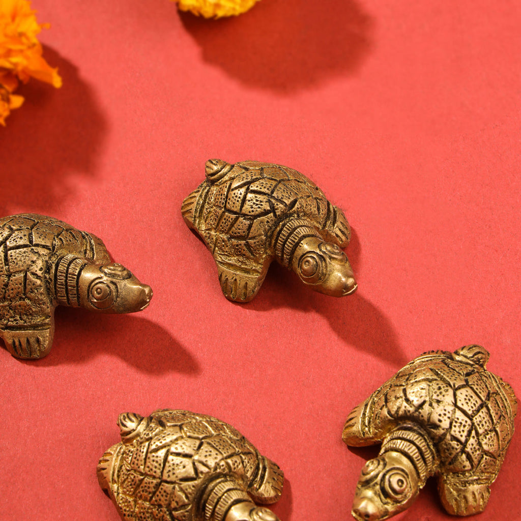 Brass Tortoise Vastu/Feng Shui Set Of Four (0.5 Inch) Vedansh Craft