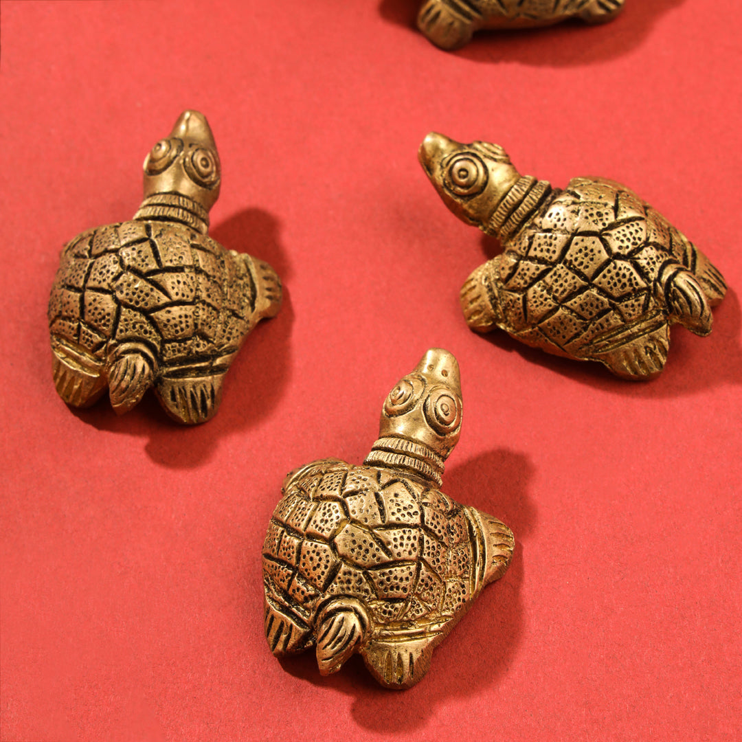 Brass Tortoise Vastu/Feng Shui Set Of Four (0.5 Inch) Vedansh Craft