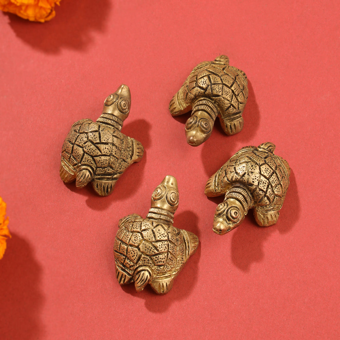 Brass Tortoise Vastu/Feng Shui Set Of Four (0.5 Inch) Vedansh Craft