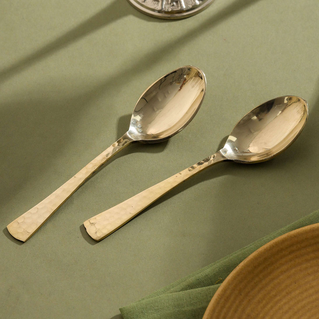 Brass Spoon Pair– Hammered Design (5.5 INCH) Vedansh Craft