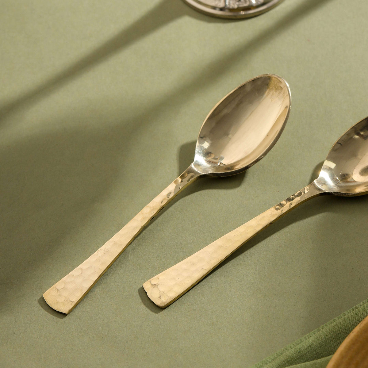Brass Spoon Pair– Hammered Design (5.5 INCH) Vedansh Craft