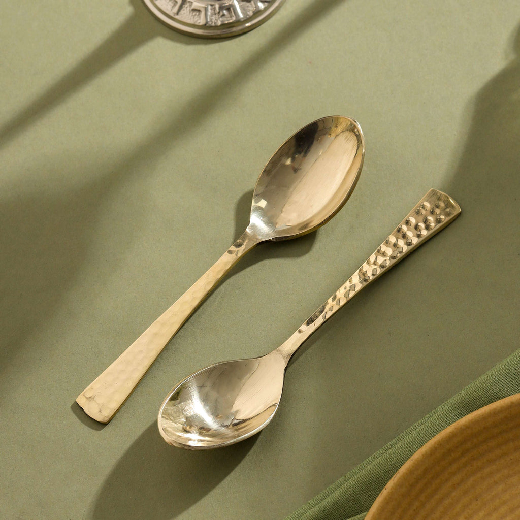 Brass Spoon Pair– Hammered Design (5.5 INCH) Vedansh Craft