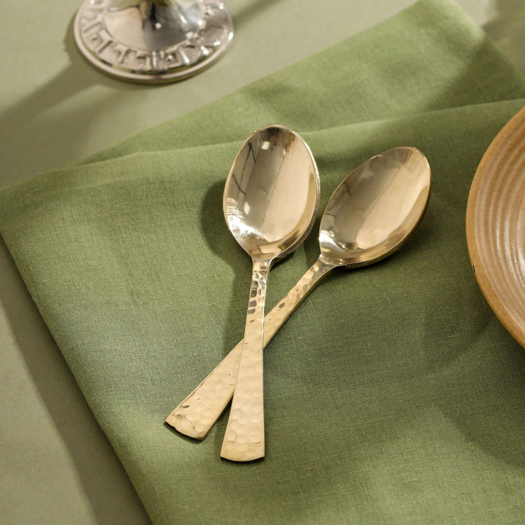 Brass Spoon Pair– Hammered Design (5.5 INCH) Vedansh Craft