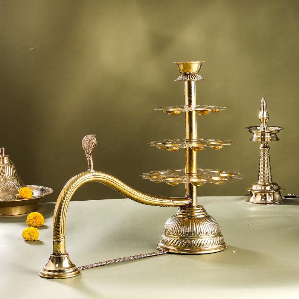 Brass Traditional 21 Petal Ganga Aarti (16.5 Inch) Vedansh Craft